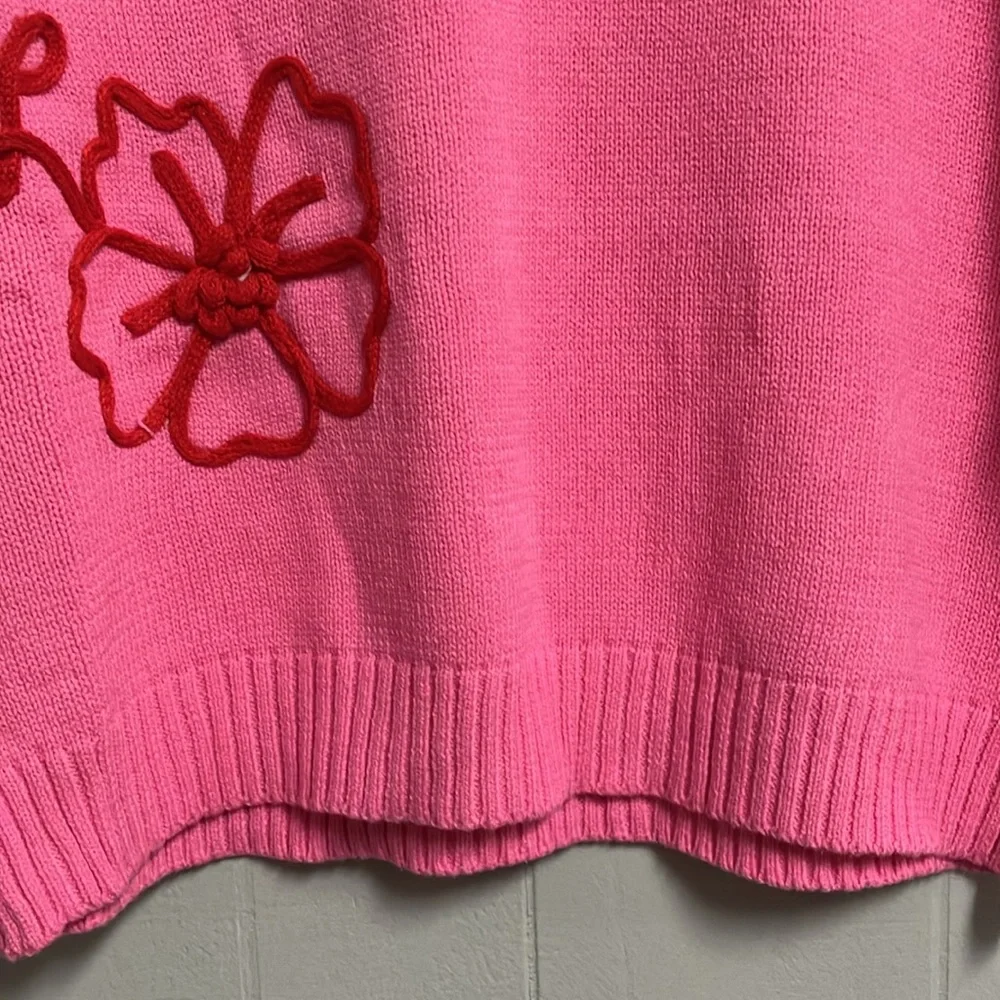 NWT Entro Pink and Red Floral Women's Sweater Short Sleeve Large Super Cute! - Picture 5 of 16